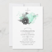 Invitation Confirmation Florale Rustique Aqua et Charbon (Devant)