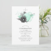 Invitation Confirmation Florale Rustique Aqua et Charbon (Debout devant)