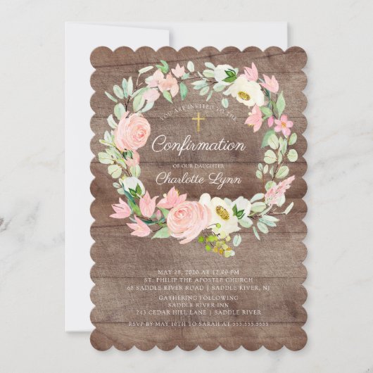 Invitation Confirmation florale Rustique chic rose (Devant)
