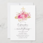 Invitation Confirmation florale tropicale rose et or (Devant)