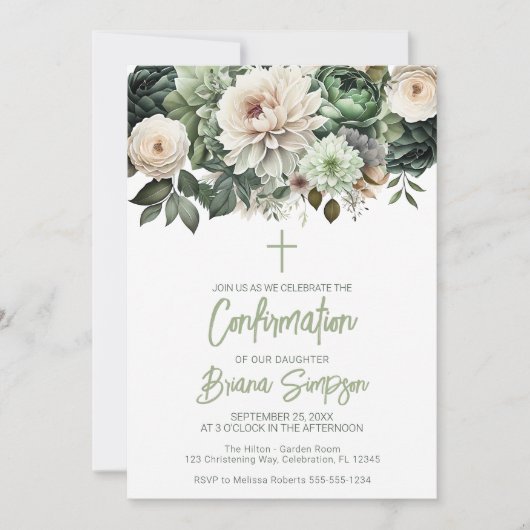 Invitation Confirmation florale verte Sage (Devant)