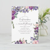 Invitation Confirmation florale violet, prune et blush (Debout devant)
