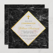 Invitation Confirmation Garçon Marbre noir blanc Faux Gold Fo (Devant / Derrière)