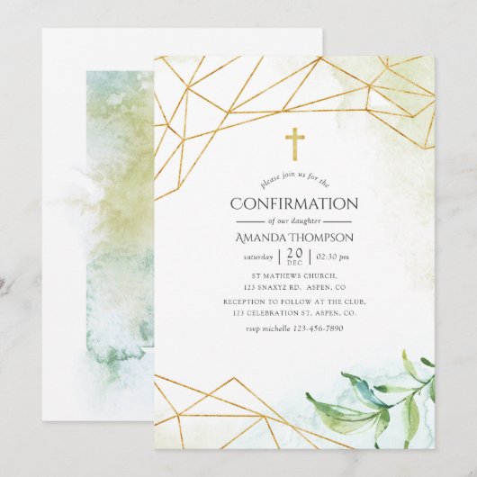 Invitation Confirmation Géométrique Aquarelle (Devant / Derrière)