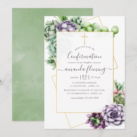 Invitation Confirmation géométrique de l'aquarelle Succulente (Devant / Derrière)