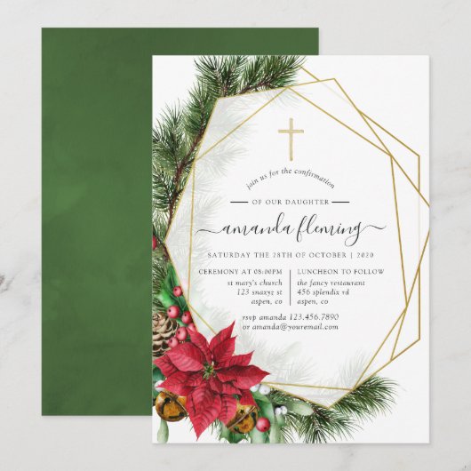 Invitation Confirmation géométrique de Noël florale (Devant / Derrière)