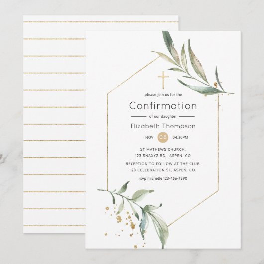 Invitation Confirmation Géométrique de Verdure et de Paillett (Devant / Derrière)