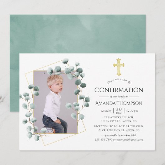 Invitation Confirmation géométrique d'eucalyptus (Devant / Derrière)