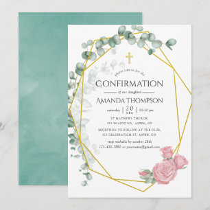 Invitation Confirmation Géométrique Eucalyptus Rose