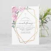 Invitation Confirmation géométrique florale rose vif (Debout devant)