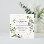 Invitation Confirmation géométrique Gold Brown Green (Debout devant)