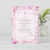 Invitation Confirmation géométrique rose de Magnolia d'or et (Debout devant)