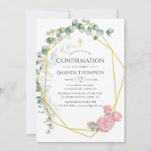 Invitation Confirmation géométrique Rose Eucalyptus (Devant)