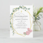 Invitation Confirmation géométrique Rose Eucalyptus (Debout devant)