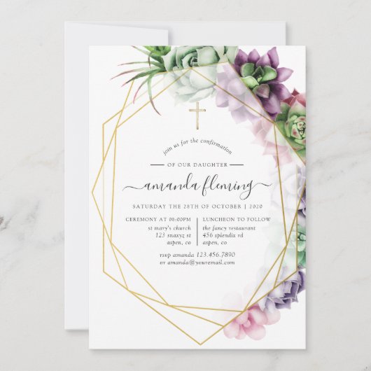 Invitation Confirmation géométrique Succulente (Devant)