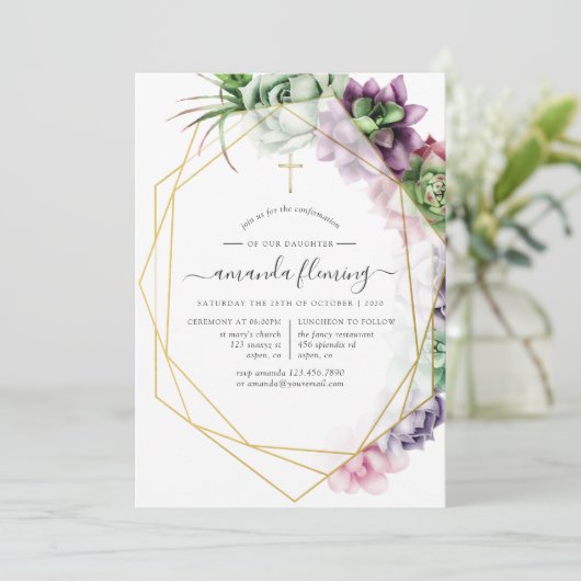 Invitation Confirmation géométrique Succulente (Debout devant)