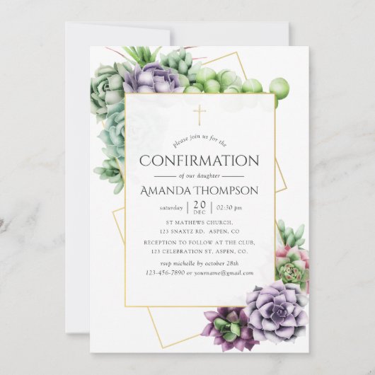 Invitation Confirmation géométrique Succulente (Devant)