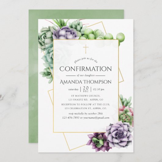 Invitation Confirmation géométrique Succulente (Devant / Derrière)