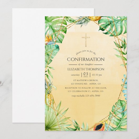 Invitation Confirmation géométrique tropicale exotique (Devant / Derrière)