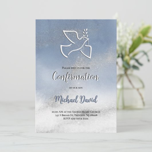 Invitation Confirmation gray blue marble (Debout devant)