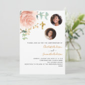 Invitation Confirmation jumeaux filles rose or floral photo (Debout devant)