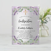 Invitation Confirmation lavande argent violet fille luxe (Debout devant)