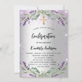 Invitation Confirmation lavande argent violet pétillant fille (Devant)