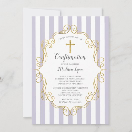 Invitation Confirmation Lavande & Gold Frame Girls (Devant)