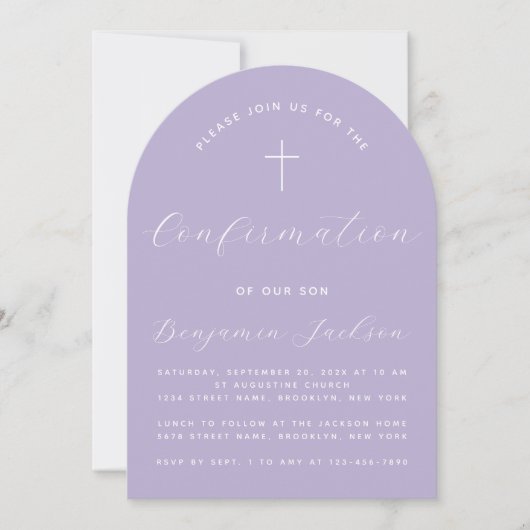 Invitation Confirmation Lavender Arch Script moderne Religieu (Devant)