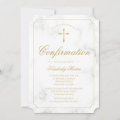 Invitation Confirmation Marble Elegant Gold Cross Script Girl (Devant)