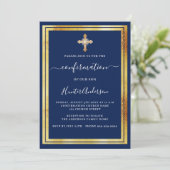Invitation Confirmation marine bleu or croix or de luxe (Debout devant)