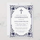 Invitation Confirmation Marine Blue Boy Photo Vintage Élégant (Devant)