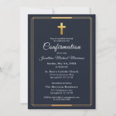 Invitation Confirmation Marine Blue Gold Minimalist Boy (Devant)
