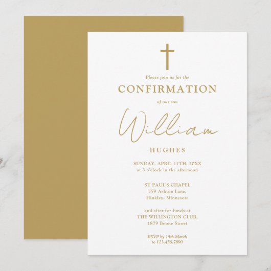 Invitation Confirmation minimaliste moderne Gold Elegant (Devant / Derrière)