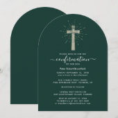 Invitation Confirmation Moderne Croix Bleu Marine Bébé (Devant / Derrière)