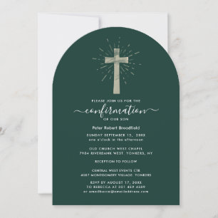 Invitation Confirmation Moderne Croix Bleu Marine Bébé
