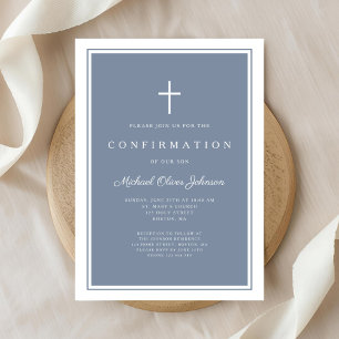 Invitation Confirmation Moderne de Croix Bleue Poussiéreuse p