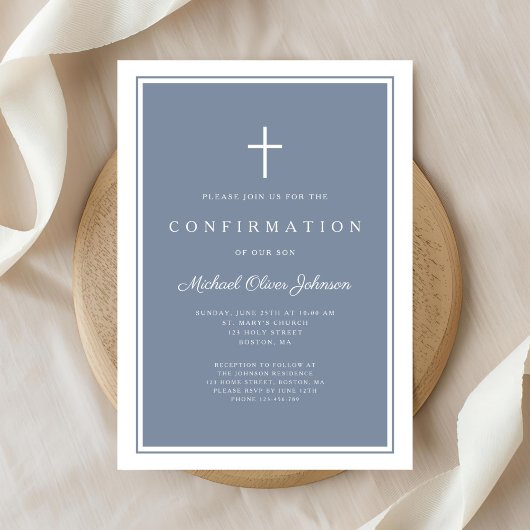 Invitation Confirmation Moderne de Croix Bleue Poussiéreuse p