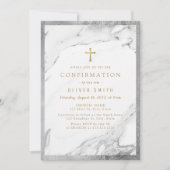 Invitation Confirmation moderne en marbre argenté faux doré (Devant)