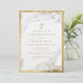 Invitation Confirmation moderne en marbre doré faux (Debout devant)