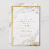Invitation Confirmation moderne en marbre doré faux (Devant / Derrière)