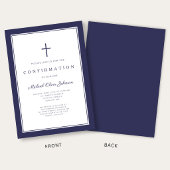 Invitation Confirmation moderne garçon croix bleu marine