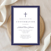 Invitation Confirmation moderne garçon croix bleu marine
