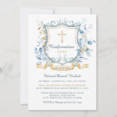 Invitation Confirmation modifiable bleu et or Monogramme (Devant)