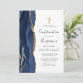 Invitation Confirmation Paillet Or Agate Bleu (Debout devant)