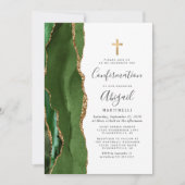 Invitation Confirmation Pailleté Agate Verte et Or (Devant)