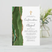 Invitation Confirmation Pailleté Agate Verte et Or (Debout devant)