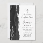Invitation Confirmation Pailleté d'Argent Agate Noire (Devant)