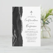 Invitation Confirmation Pailleté d'Argent Agate Noire (Debout devant)
