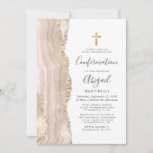 Invitation Confirmation Pailletée Agate Ivoire Or (Devant)